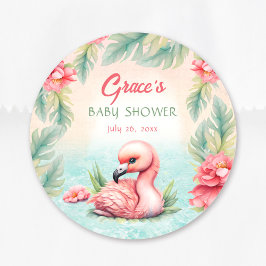 Tropical Summer Roze Flamingo Meisje Baby shower Ronde Sticker