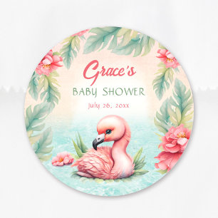 Tropical Summer Roze Flamingo Meisje Baby shower Ronde Sticker