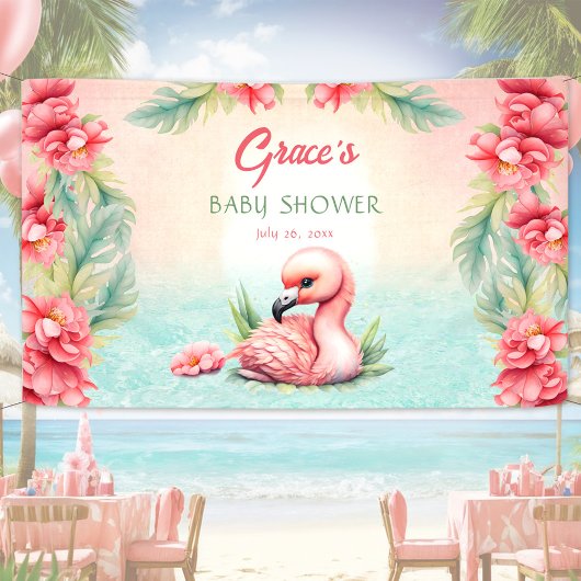 Tropical Summer Roze Flamingo Meisje Baby shower Spandoek