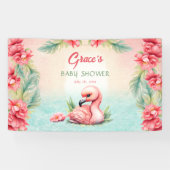 Tropical Summer Roze Flamingo Meisje Baby shower Spandoek (Horizontaal)