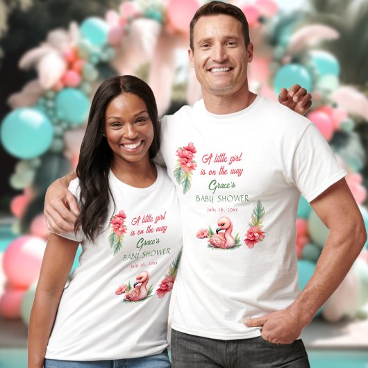 Tropical Summer Roze Flamingo Meisje Baby shower T-shirt