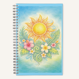 Tropical Sun with Pink Hibiscus and Plumeria Notitieboek