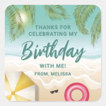 Tropical Sunny Teal Beach Sand Birthday Thank You
