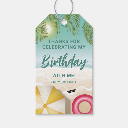 Tropical Sunny Teal Sand Beach Birthday Thank You Cadeaulabel (Voorkant)