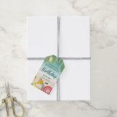 Tropical Sunny Teal Sand Beach Birthday Thank You Cadeaulabel (Met Touw)