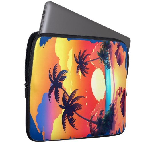 "TROPICAL SUNRISE AT THE BEACH" van Babe Monet Art Laptop Sleeve (Voorkant Rechts)