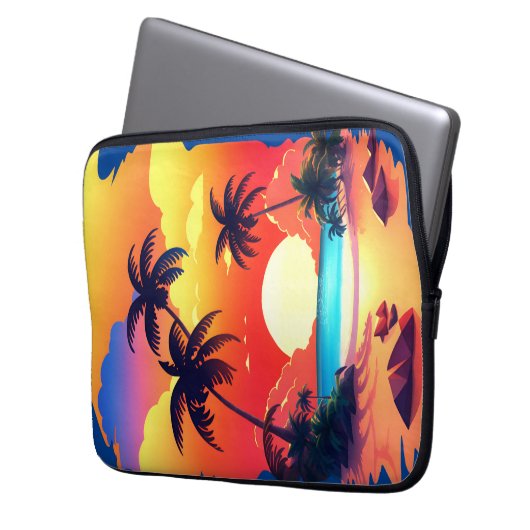 "TROPICAL SUNRISE AT THE BEACH" van Babe Monet Art Laptop Sleeve (Voorkant Links)