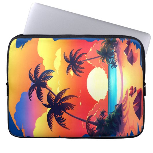 "TROPICAL SUNRISE AT THE BEACH" van Babe Monet Art Laptop Sleeve (Voorkant)