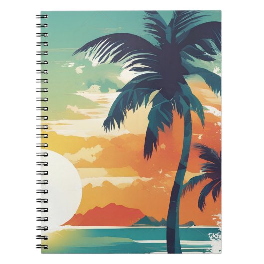 Tropical Sunset and Palm Tree Beach Aesthetic Notitieboek (Voorkant)