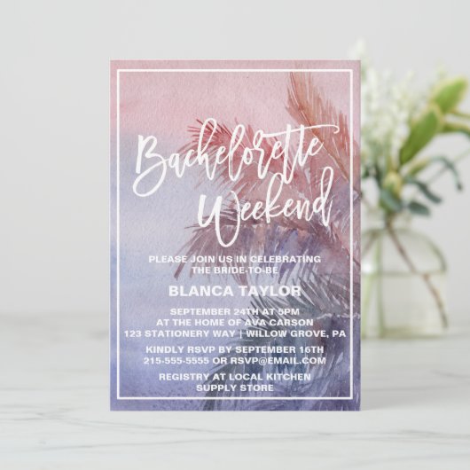 Tropical Sunset Bachelorette Weekend Kaart (Staand voorkant)