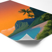 Tropical Sunset Beach - Berg en Palm Art Poster (Hoek)