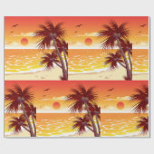 Tropical Sunset Beach Palm Tree Island Cadeaupapier (Vlak)