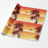 Tropical Sunset Beach Palm Tree Island Cadeaupapier (Uitgerold)