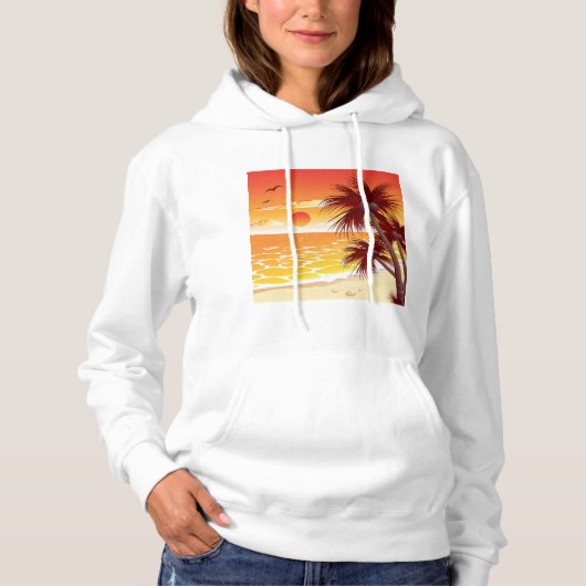 Tropical Sunset Beach Palm Tree Island Hoodie (Voorkant)