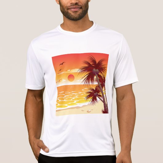 Tropical Sunset Beach Palm Tree Island T-shirt (Voorkant)