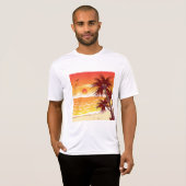 Tropical Sunset Beach Palm Tree Island T-shirt (Voorkant volledig)