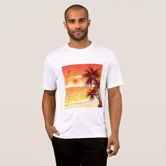 Tropical Sunset Beach Palm Tree Island T-shirt (Voorkant volledig)