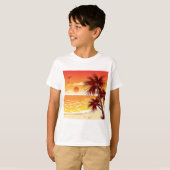 Tropical Sunset Beach Palm Tree Island T-shirt (Voorkant volledig)
