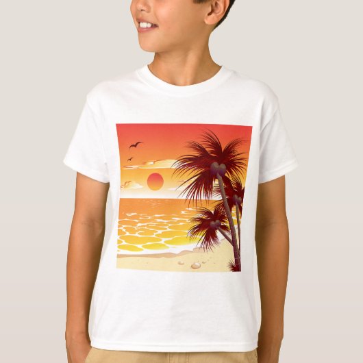 Tropical Sunset Beach Palm Tree Island T-shirt (Voorkant)