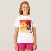 Tropical Sunset Beach Palm Tree Island T-shirt (Voorkant volledig)