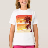 Tropical Sunset Beach Palm Tree Island T-shirt (Voorkant)