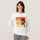 Tropical Sunset Beach Palm Tree Island T-shirt (Voorkant volledig)