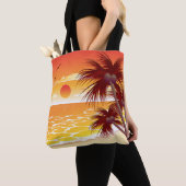 Tropical Sunset Beach Palm Tree Island Tote Bag (Dichtbij)