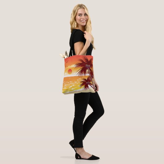 Tropical Sunset Beach Palm Tree Island Tote Bag (Op model)