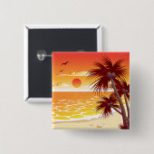 Tropical Sunset Beach Palm Tree Island Vierkante Button 5,1 Cm (Voorkant /achterkant)
