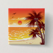 Tropical Sunset Beach Palm Tree Island Vierkante Button 5,1 Cm (Voorkant)