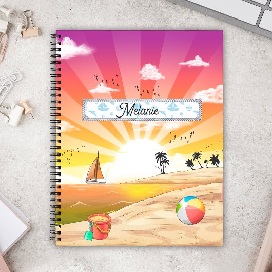 Tropical Sunset Beach, palmbomen & zee op maat Notitieboek