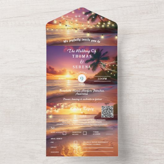 Tropical Sunset Beach QR-code Oceaan All In One Uitnodiging (Binnen)