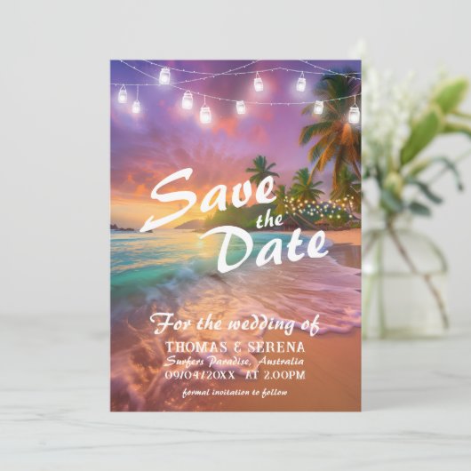 Tropical Sunset Beach QR-code Sla de datum op Kaart (Staand voorkant)