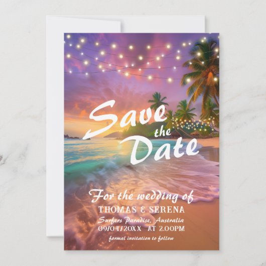 Tropical Sunset Beach QR-code Sla de datum op Kaart (Voorkant)