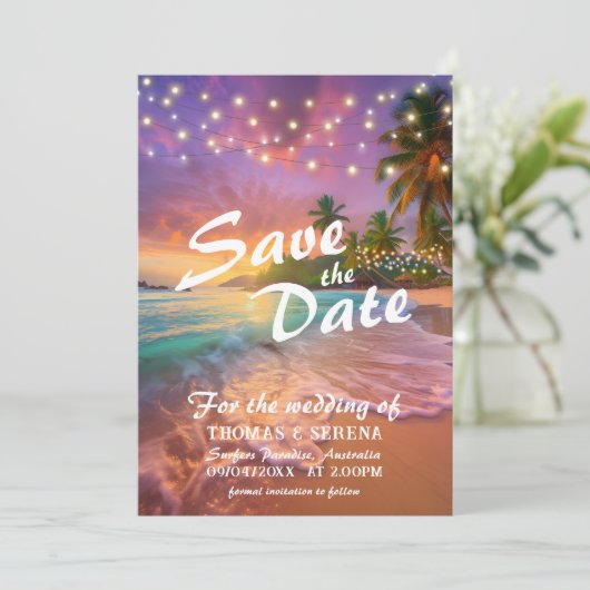 Tropical Sunset Beach QR-code Sla de datum op Kaart (Staand voorkant)