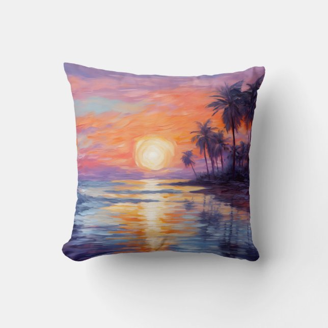 Tropical Sunset Beauty - Impressionistische beelde Kussen (Voorkant)