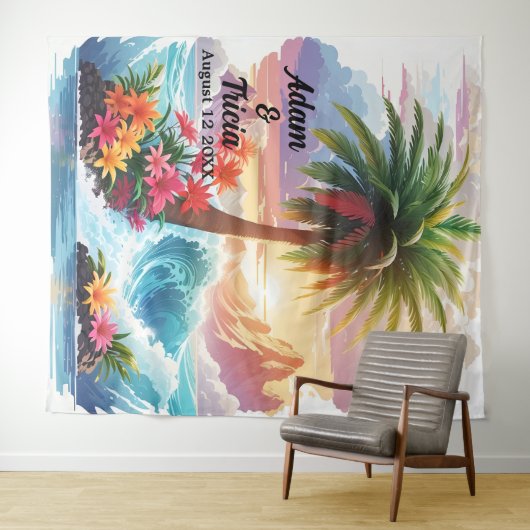 Tropical Sunset Escape Wedding Backdrop Wandkleed (In Situ (horizontaal))
