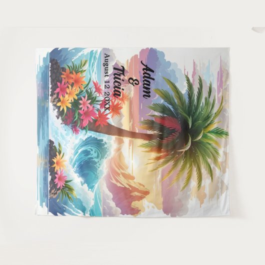 Tropical Sunset Escape Wedding Backdrop Wandkleed (Voorkant (horizontaal))