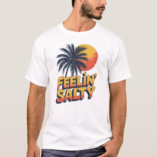 Tropical Sunset Feelin Salty Palm Tree Beach  T-shirt (Voorkant)