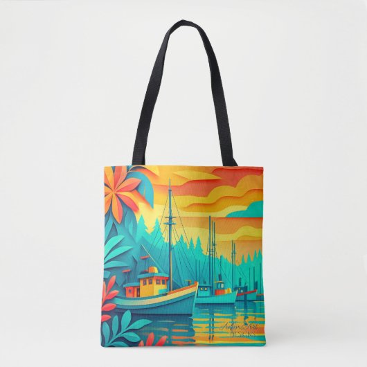 Tropical Sunset Fishing Boats Tote Bag (Voorkant)
