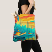 Tropical Sunset Fishing Boats Tote Bag (Dichtbij)