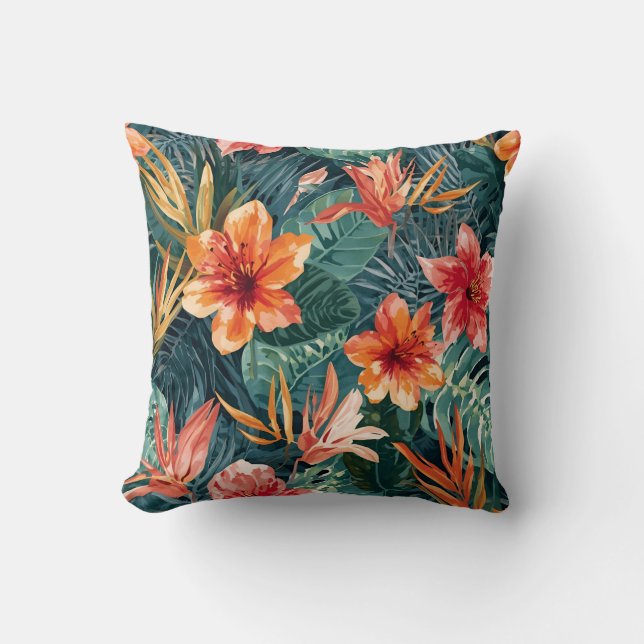 Tropical Sunset Garden Floral Jungle Pattern Kussen (Voorkant)