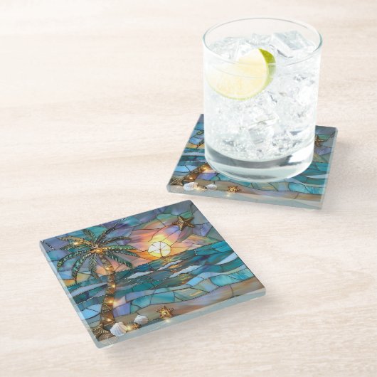 Tropical Sunset Glass Coaster Glazen Onderzetter (Schuin)