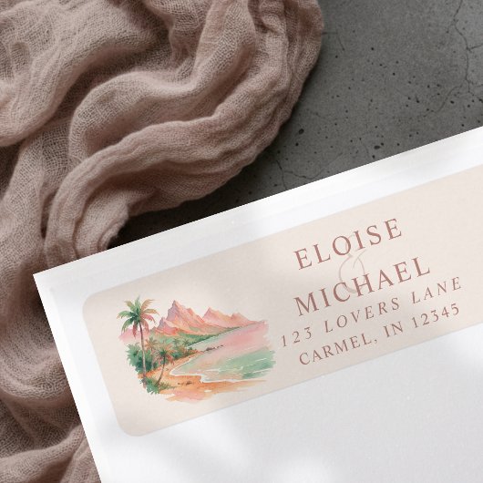 Tropical Sunset Island Beach Watercolor Wedding Etiket