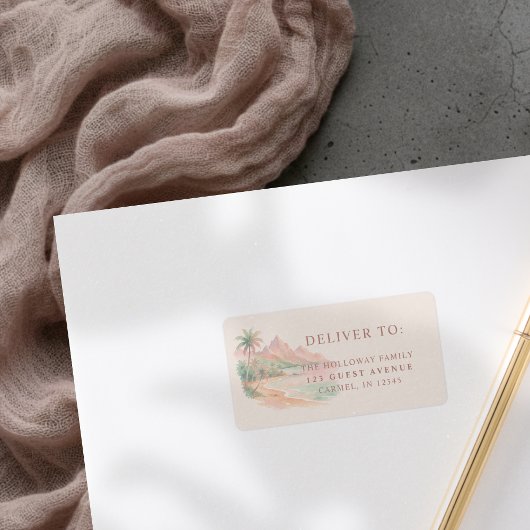 Tropical Sunset Island Beach Watercolor Wedding Etiket