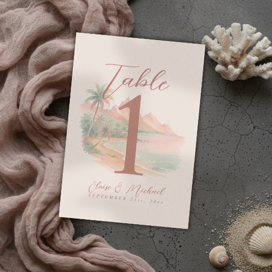 Tropical Sunset Island Beach Watercolor Wedding Kaart