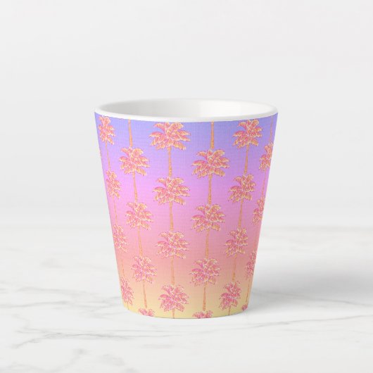 Tropical Sunset Island Meisje Roze Palmboom Latte Mok (Voorkant)