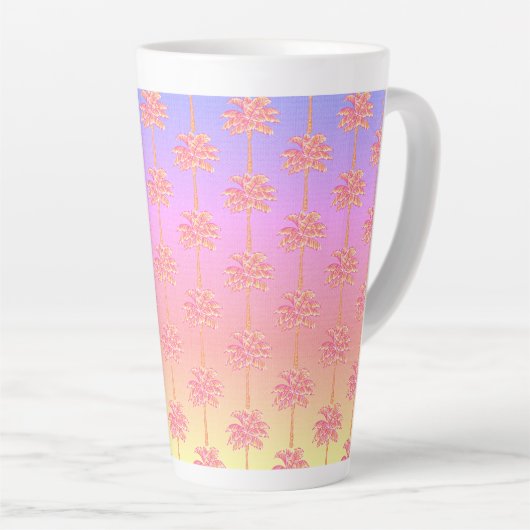 Tropical Sunset Island Meisje Roze Palmboom Latte Mok (Rechterhoek)