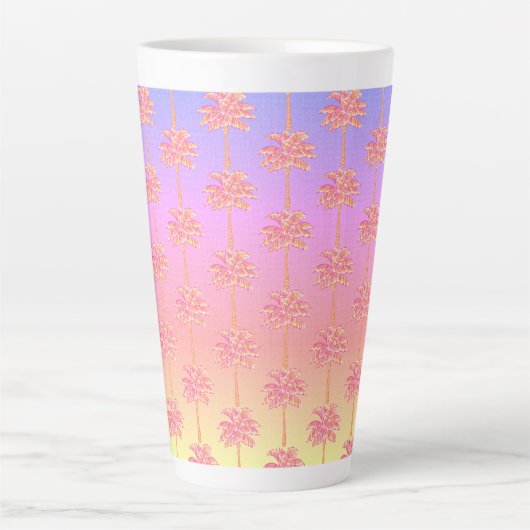 Tropical Sunset Island Meisje Roze Palmboom Latte Mok (Voorkant)