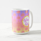 Tropical Sunset Island Meisje Roze Palmboom Mok (Voorkant rechts)